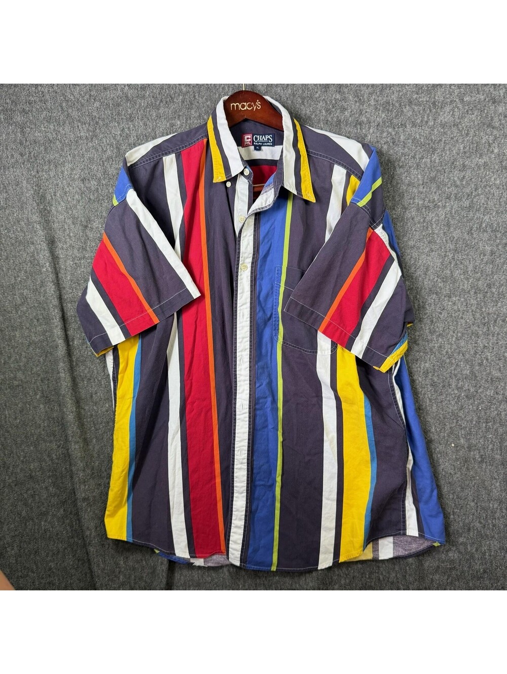 Chaps Ralph Lauren vintage Shirt Men XL Multicolor Stripe Short Sleeve Button Up